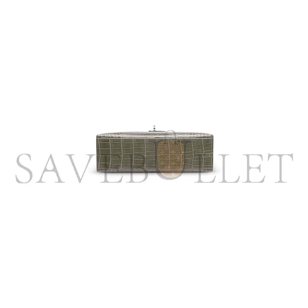 H**mes master a shiny alligator kelly pochette with palladium hardware (22*14*7cm)